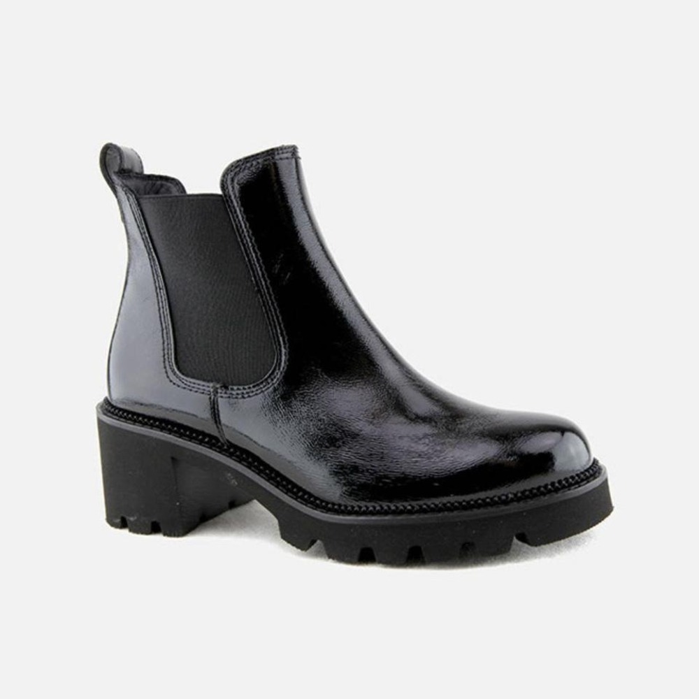 Paul Green Jada Lug Sole Chelsea Boot CRINKLED PATENT Leather BLACK‎ 7.5 US